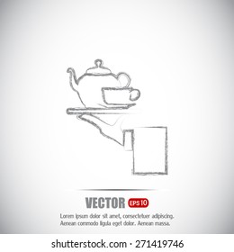 Teapot with cup in hand. Vector illustration