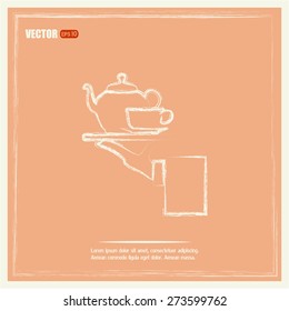 Teapot with cup in hand. Vector illustration