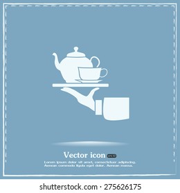 Teapot with cup in hand. Vector illustration