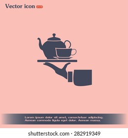 Teapot with cup in hand. Vector illustration