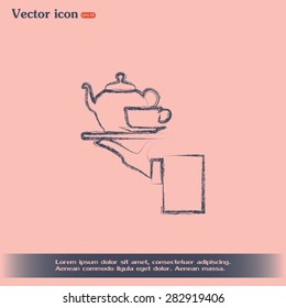 Teapot with cup in hand. Vector illustration