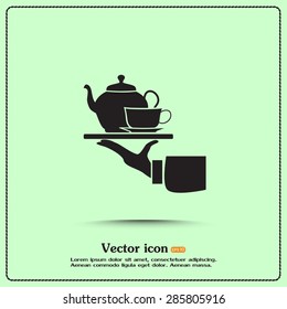Teapot with cup in hand. Vector illustration