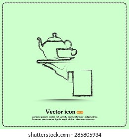 Teapot with cup in hand. Vector illustration