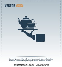 Teapot with cup in hand. Vector illustration