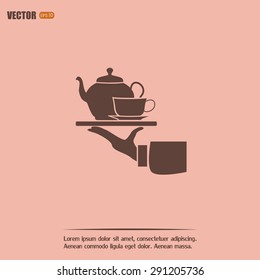 Teapot with cup in hand. Vector illustration