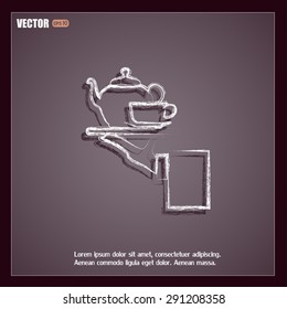 Teapot with cup in hand. Vector illustration