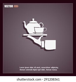 Teapot with cup in hand. Vector illustration
