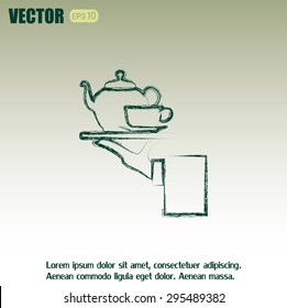 Teapot with cup in hand. Vector illustration