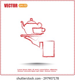 Teapot with cup in hand. Vector illustration