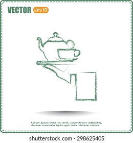 Teapot with cup in hand. Vector illustration