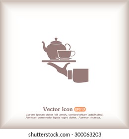 Teapot with cup in hand. Vector illustration