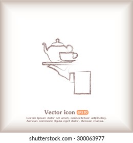 Teapot with cup in hand. Vector illustration