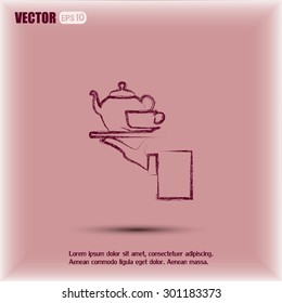 Teapot with cup in hand. Vector illustration
