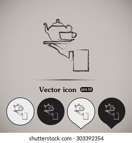 Teapot with cup in hand. Vector illustration