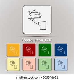 Teapot with cup in hand. Vector illustration