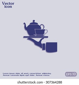 Teapot with cup in hand. Vector illustration