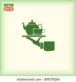 Teapot with cup in hand. Vector illustration