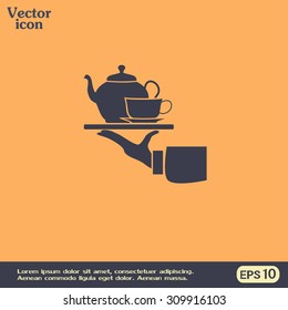Teapot with cup in hand. Vector illustration