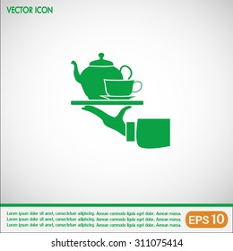 Teapot with cup in hand. Vector illustration