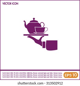 Teapot with cup in hand. Vector illustration