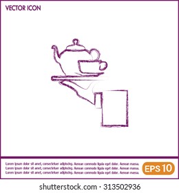 Teapot with cup in hand. Vector illustration