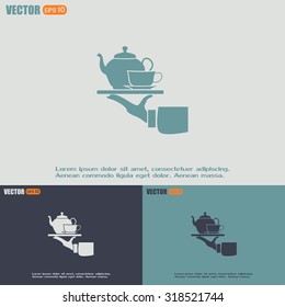 Teapot with cup in hand. Vector illustration