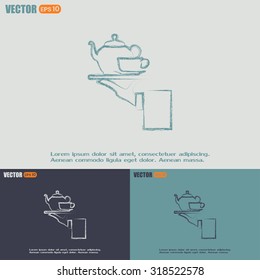 Teapot with cup in hand. Vector illustration
