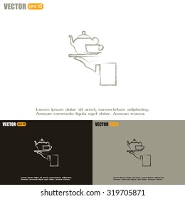 Teapot with cup in hand. Vector illustration