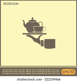 Teapot with cup in hand. Vector illustration