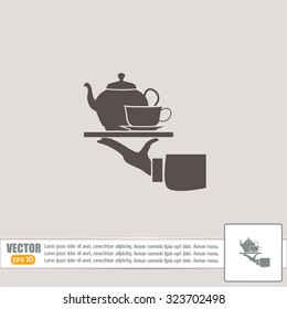 Teapot with cup in hand. Vector illustration