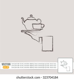 Teapot with cup in hand. Vector illustration