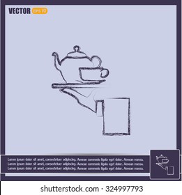 Teapot with cup in hand. Vector illustration