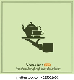 Teapot with cup in hand. Vector illustration