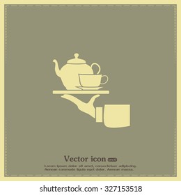 Teapot with cup in hand. Vector illustration