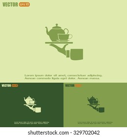 Teapot with cup in hand. Vector illustration