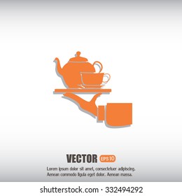 Teapot with cup in hand. Vector illustration
