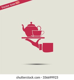 Teapot with cup in hand. Vector illustration