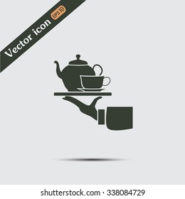 Teapot with cup in hand. Vector illustration