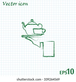Teapot with cup in hand. Vector illustration