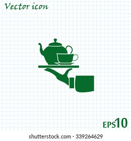 Teapot with cup in hand. Vector illustration