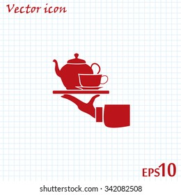 Teapot with cup in hand. Vector illustration