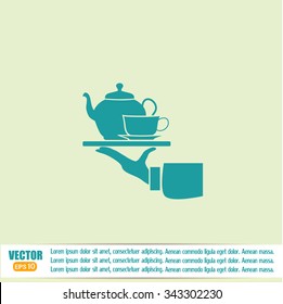 Teapot with cup in hand. Vector illustration