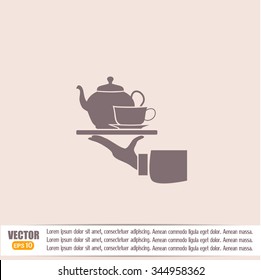 Teapot with cup in hand. Vector illustration