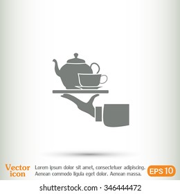 Teapot with cup in hand. Vector illustration