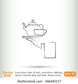 Teapot with cup in hand. Vector illustration