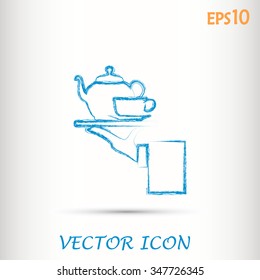 Teapot with cup in hand. Vector illustration