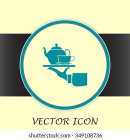 Teapot with cup in hand. Vector illustration