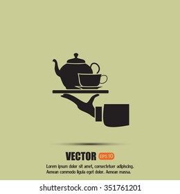 Teapot with cup in hand. Vector illustration