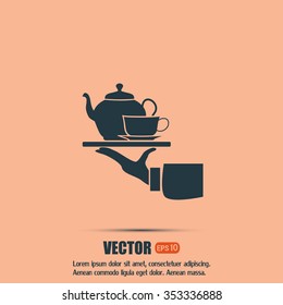 Teapot with cup in hand. Vector illustration