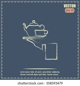 Teapot with cup in hand. Vector illustration